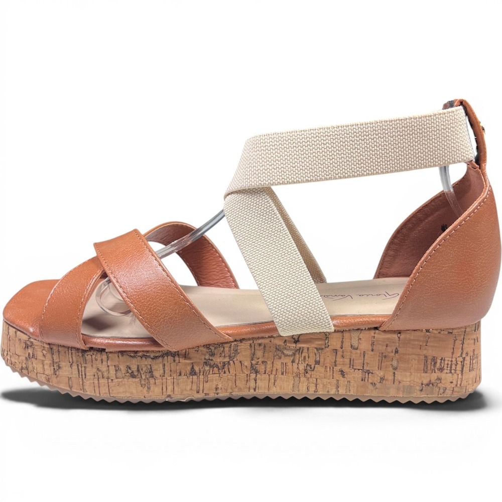 Gloria Vanderbilt Brooks Womens 9 Brown Cork Platform Wedge Sandals Strappy Chic